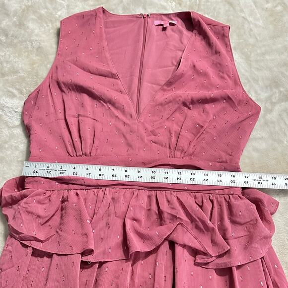 LDT Peplum Waist Gown Women's Plus 14 Pink Rose Sleeveless V-Neck Maxi RTR - Picture 13 of 15